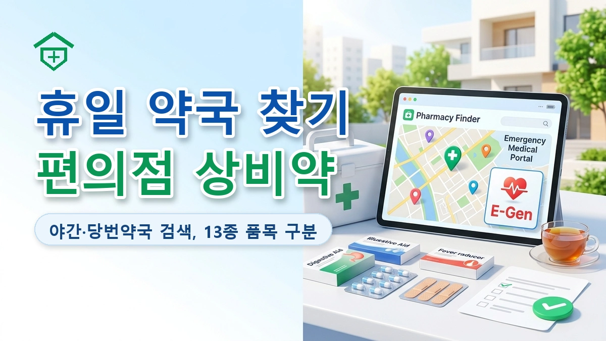 휴일 약국 찾기 및 편의점 안전상비의약품 13종 품목 구분 안내