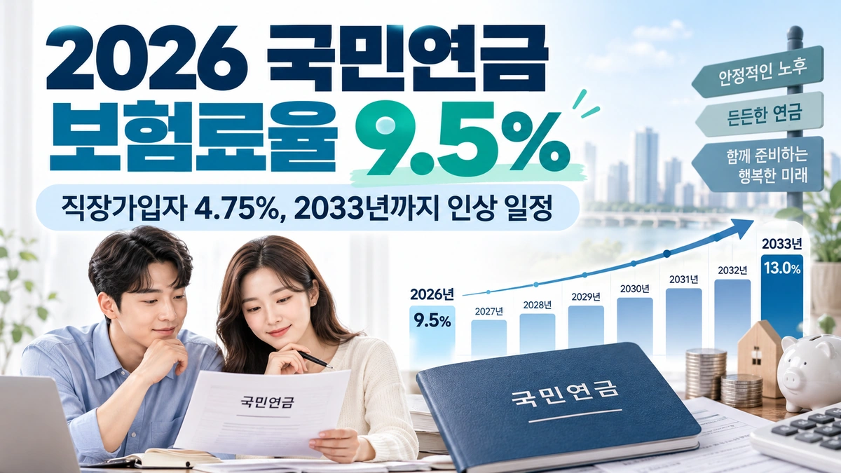 2026 국민연금 보험료율 9.5%, 직장가입자 부담률 4.75%, 2033년까지 인상 일정