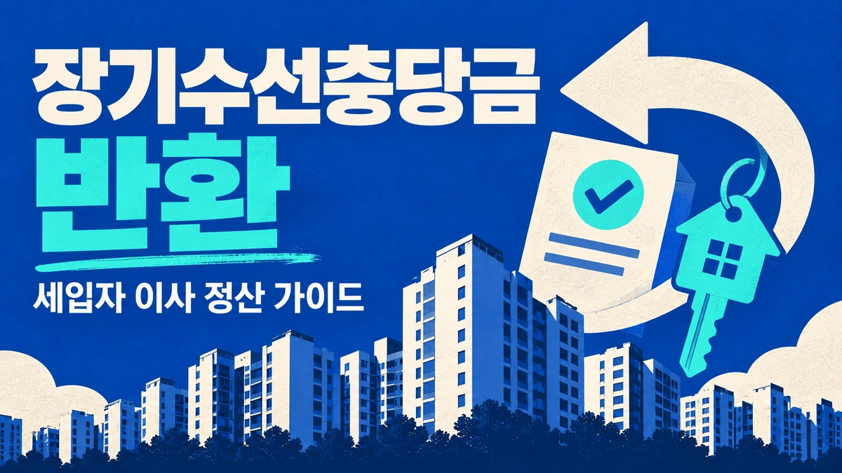 아파트와 반환 화살표, 납부확인서로 표현한 장기수선충당금 반환 안내